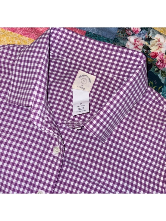 J. Crew Tops - J.Crew The Perfect Shirt $79 Woman Size 2 Tall Purple Gingham Cotton ButtonDown